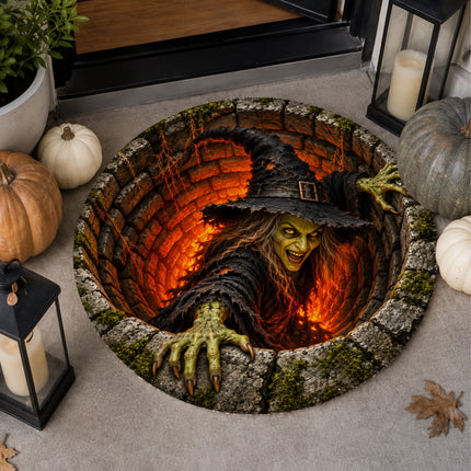 Halloween Evil Witch Well Round Rug Scary 3D Doormat