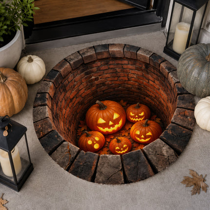 Halloween Round Rug Pumpkin Well 3D Illusion Doormat