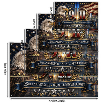 Patriot Day 25th Anniversary Eagle Laurel Never Forget Grommet Flag