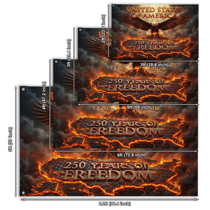 United States of America 250 Years of Freedom Fiery Map Eagle House Flag