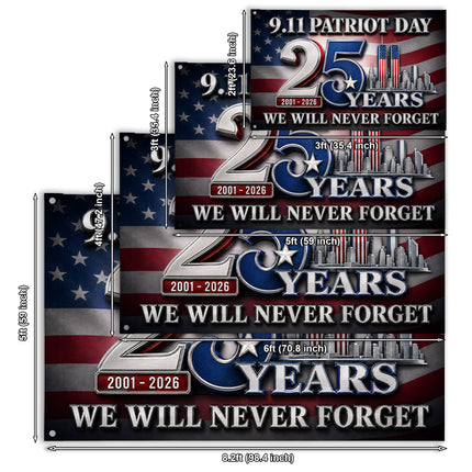 Patriot Day 25th Anniversary 9.11 Never Forget Grommet Flag