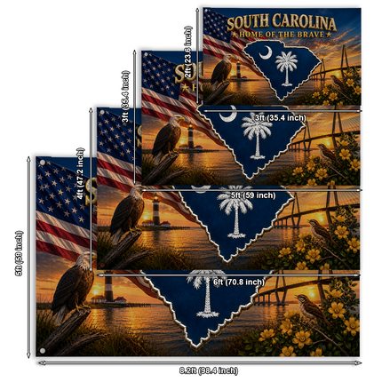 South Carolina Grommet Flag Home of the Brave Eagle Lighthouse