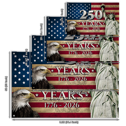 America 250 Years Anniversary Patriotic Eagle Flag HOF3