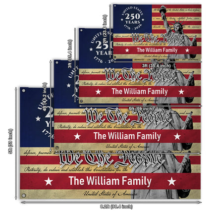 Personalized United States 250 Years Statue of Liberty House Flag