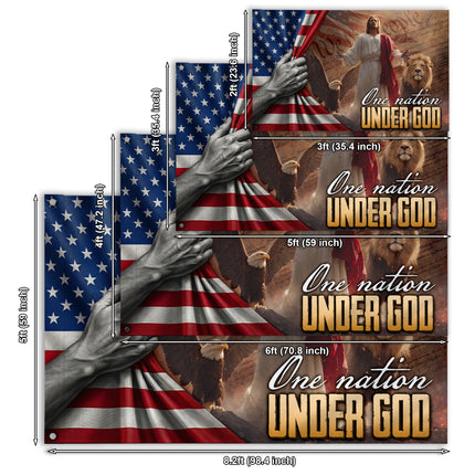 One Nation Under God Jesus Eagle Lion Constitution Grommet Flag