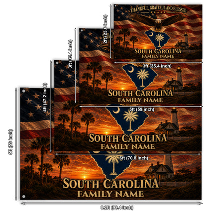 Personalized South Carolina Grommet Flag Thankful Grateful Blessed Custom Family Eagle