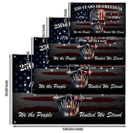 We The People 250 Years of Freedom Patriotic Skull House Flag