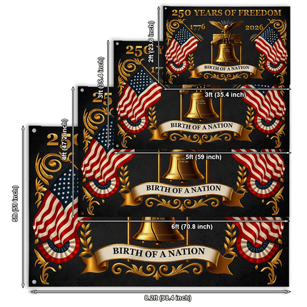 United States 250 Years of Freedom Birth of a Nation Gold Liberty Bell House Flag