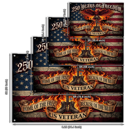 US Veteran Fiery Eagle Battlefield Cross America 250 House Flag