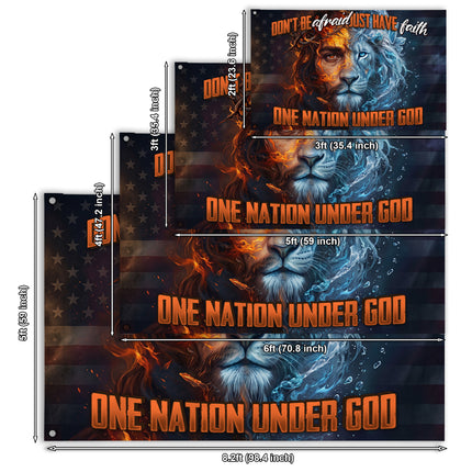 One Nation Under God Don't Be Afraid Just Have Faith Jesus Lion Grommet Flag