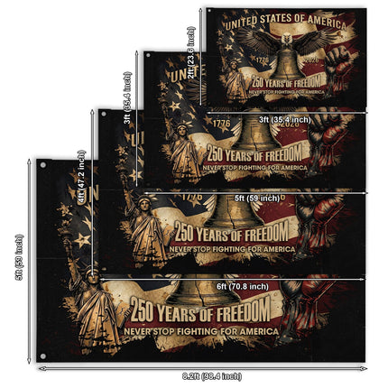 United States of America 250 Years of Freedom Never Stop Fighting Raised Fist House Flag