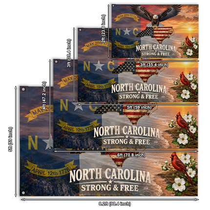 North Carolina Grommet Flag Strong And Free Eagle Cardinal