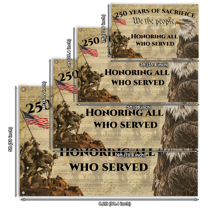 US Veteran 250 Years of Sacrifice Iwo Jima Parchment Eagle House Flag