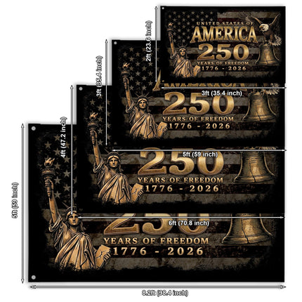 United States of America 250 Years of Freedom Vintage Gold Liberty Bell House Flag