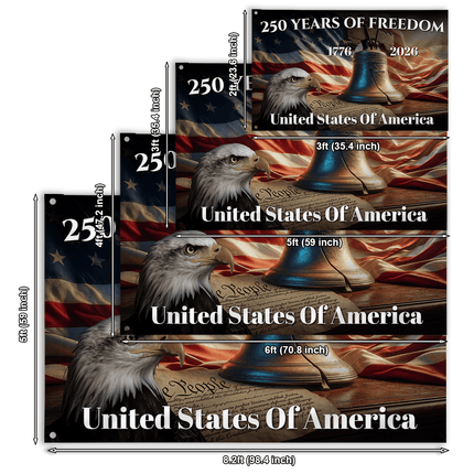 United States of America 250 Years of Freedom Eagle Liberty Bell House Flag