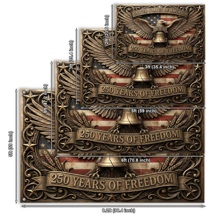 United States of America 250 Years of Freedom Ornate Bronze Eagle Liberty Bell House Flag