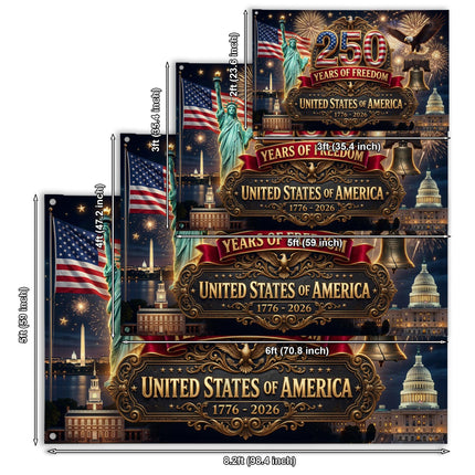 United States of America 250 Years of Freedom Liberty Bell Statue landmarks House Flag