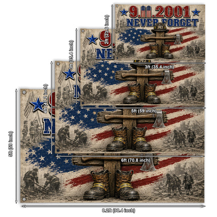 Patriot Day 25th Anniversary 343 Firefighter Cross Never Forget Grommet Flag