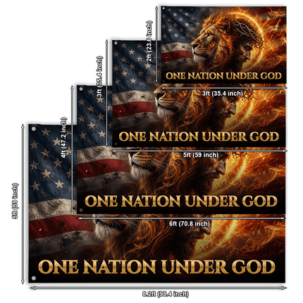 One Nation Under God Fiery Lion Jesus Flag