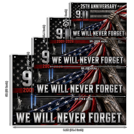 Patriot Day 25th Anniversary Thin Red Line Never Forget Grommet Flag