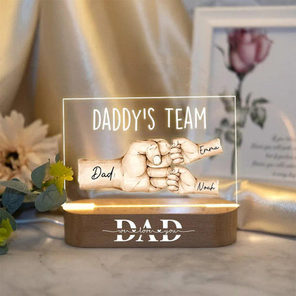 Personalized Daddy's Team Fist Bump Acrylic Night Light - Father's Day, Birthday Gift For Dad - Charming Present