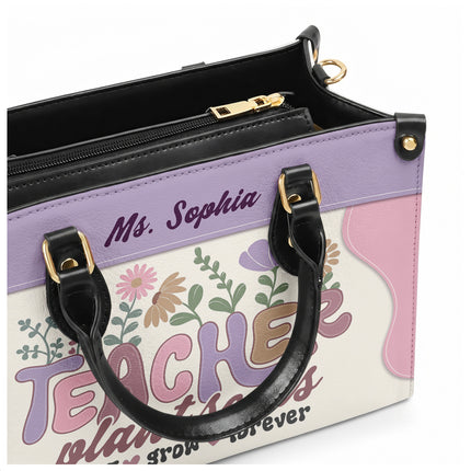 Personalized Teacher Leather Handbag Plant Seeds Floral