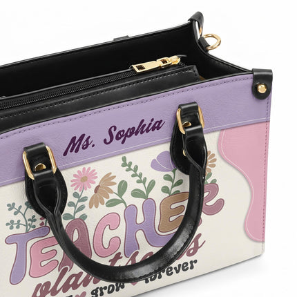 Personalized Teacher Leather Handbag Plant Seeds Floral