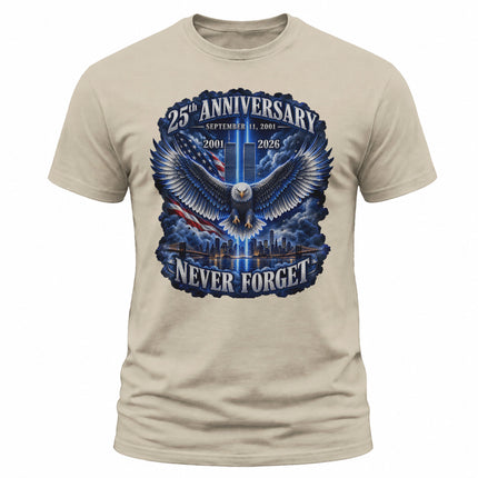 25th Anniversary Patriot Day 911 Eagle Twin Towers Never Forget T-Shirt