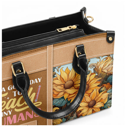Personalized Teacher Leather Handbag Sunflower Teach Tiny Humans