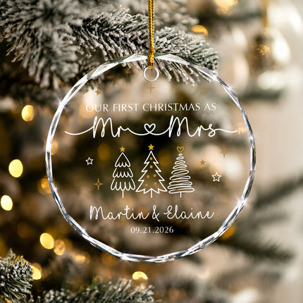 Personalized First Christmas as Mr and Mrs Glass Ornament