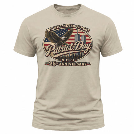 Patriot Day 9/11 25th Anniversary Never Forget American Eagle T-Shirt