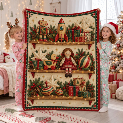 Christmas Fleece Blanket with Vintage Toy Shelf