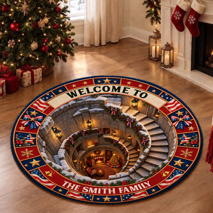 Personalized Christmas Doormat Patriotic Welcome Holiday Round Rug