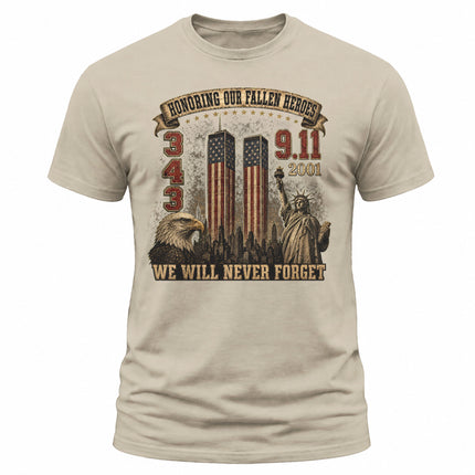 9/11 Never Forget Honoring Fallen Heroes 343 Patriot Day Memorial T-Shirt