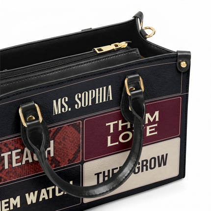 Personalized Teacher Leather Handbag Color Block Teach Love