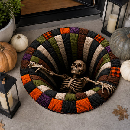 Halloween Round Rug Skeleton Pit 3D Illusion Doormat