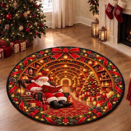 Personalized Christmas Doormat Santa Reading Family Name Round Rug