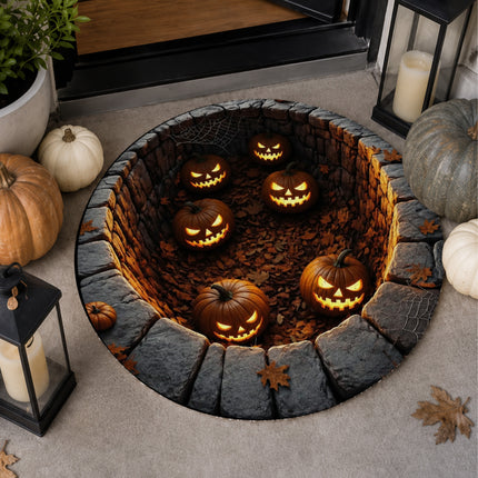 Halloween Round Rug Jack O Lantern Pumpkin Pit Doormat
