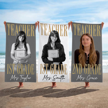 Personalized Teacher Beach Towel Custom Photo Name