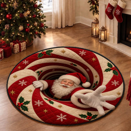Santa Christmas Round Doormat Peppermint Swirl Welcome Rug