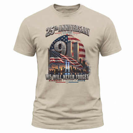 9/11 25th Anniversary Never Forget Patriot Day American Flag Memorial T-Shirt