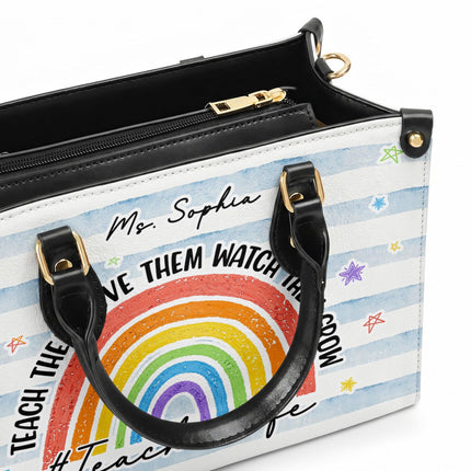 Personalized Teacher Leather Handbag Rainbow Watch Them Grow