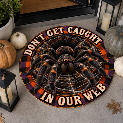 Halloween Round Rug Giant Spider Web Funny Doormat