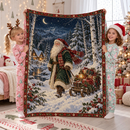 Christmas Fleece Blanket with Santa Snowy Journey