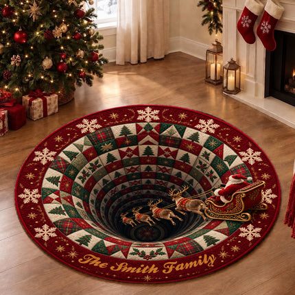 Personalized Christmas Santa Sleigh Doormat Holiday Quilt Round Rug