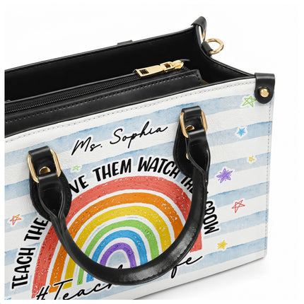 Personalized Teacher Leather Handbag Rainbow Watch Them Grow