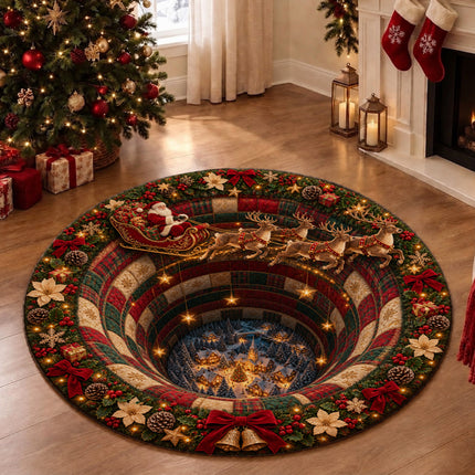 Christmas Round Doormat with Santa Reindeer Village