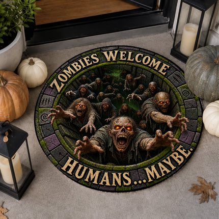 Halloween Round Rug Zombies Welcome Humans Maybe Doormat