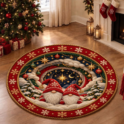 Christmas Round Doormat with Cozy Gnome Star Scene