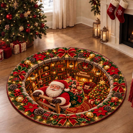 Christmas Round Doormat with Gnome Gift Swirl